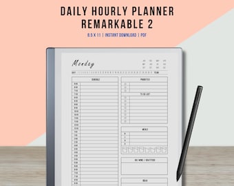 Daily Planner for ReMarkable 2, Hourly Planner, Day Planner, Goal Planner, Work Planner, Productivity Planner