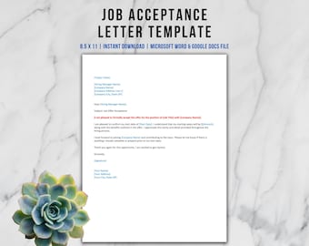 Job Acceptance Letter Template, Letter of Acceptance, Word Acceptance Letter, Job Offer Acceptance