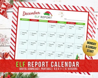 Elf Report Monthly Calendar, December 2023 Calendar, Elf Report Card, Christmas Elf Printable, Elf Letter to Santa, Christmas Printable PDF