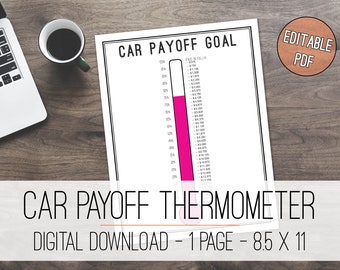 Auto uitbetaling thermometer afdrukbare tracker, auto uitbetaling, auto tracker, voertuig uitbetaling tracker