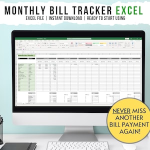 Monthly Bill Tracker Excel File, Finance Planner, Money Planner, Bill Organizer, Finance Organizer