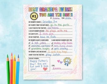 All About My Grandpa Printable Questionnaire, Happy Father's Day, Grandpa Interview Questions, Grandparent's Day, Gift From Grandkids