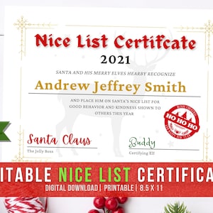 Certificado de lista agradable editable de Papá Noel, plantilla Canva, correspondencia personalizada, descarga digital PDF