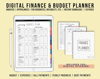 Digital Finance Planner Undated, Digital Budget Planner, iPad Planner, Goodnotes, Notability, Hyperlinked Tabs, Digital Stickers