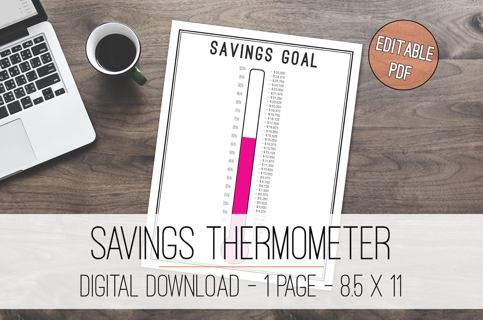 Savings Thermometer Tracker Printable Savings Goal Savings Etsy