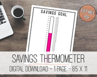 Savings Thermometer Tracker Printable, Savings Goal, Savings Tracker, Savings Thermometer