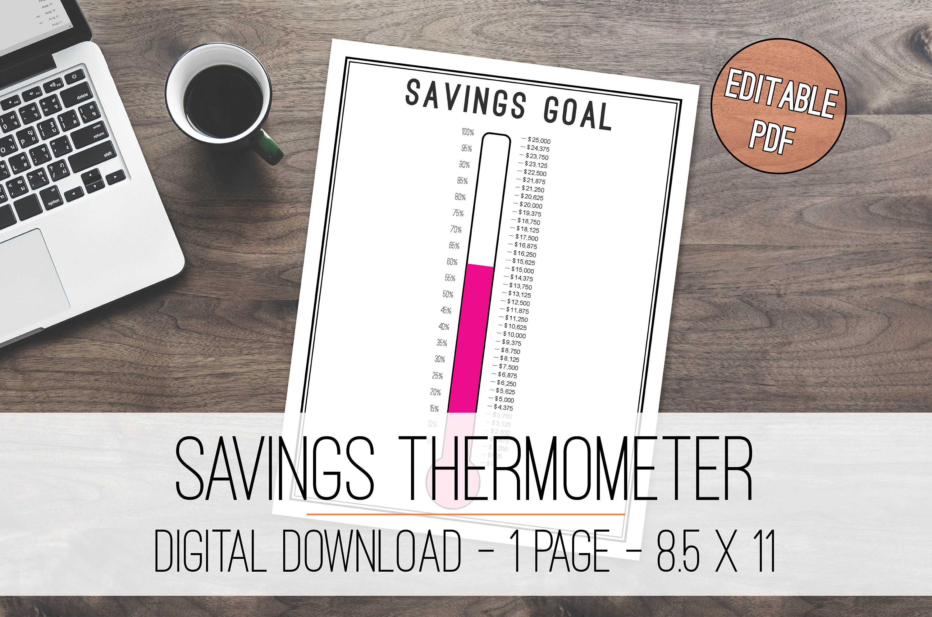 Savings Thermometer Tracker Printable, Savings Goal, Savings Tracker