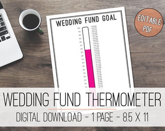 Wedding Fund Goal Thermometer Editable Printable, Wedding Saving Tracker, Wedding Saving Fund