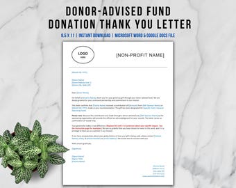 Donor Advised Fund Donation Acknowledgement Thank You Letter, DAF Donation Confirmation Receipt, Nonprofit Donation Letter Template