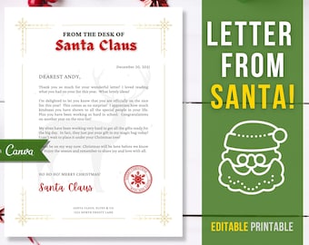 Editable Letter from Santa Claus, Canva Template, Custom Personalized Correspondence, Digital Download PDF