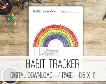 Monthly Habit Tracker Printable, Radial Habit Tracker Rainbow Downloadable, Circle Monthly Habit Log PDF, Goal Tracker