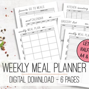 Weekly Meal Planner & Grocery List Printable PDF | Meal Prep | Menu Planner | Meal Planner Insert | Meal Plan | A4 , A5, Letter, Half Size