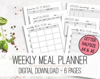 Weekly Meal Planner & Grocery List Printable PDF | Meal Prep | Menu Planner | Meal Planner Insert | Meal Plan | A4 , A5, Letter, Half Size