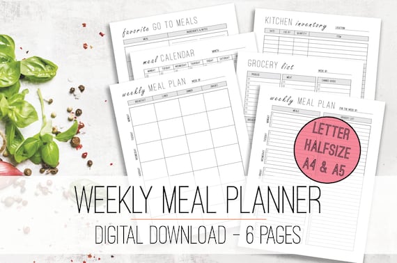 Weekly Meal Planner & Grocery List Printable PDF  Meal Prep
