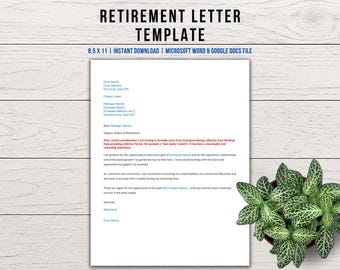 Retirement Letter Template, Letter of Retirement, Notice of Retirement Editable Template, Word Retirement Template