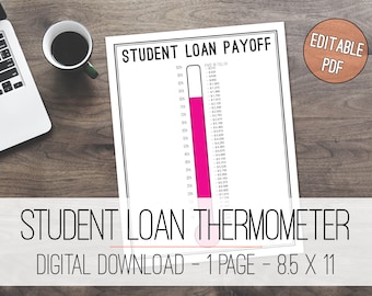 Student Loan Tracker Thermometer Printable, Debt Free Tracker, Student Loan Thermometer, Debt Thermometer