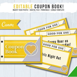 Coupon Book for Friends and Family, Editable Printable Coupons, Canva Template, Gift Voucher, Gift for Him or Her, Birthday Gift