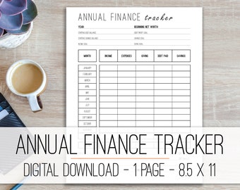 Annual Finance Tracker Printable, Yearly Tracking for Budget, Debt, Net Worth and Savings