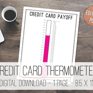 Credit Card Payoff Tracker Thermometer Printable, Debt Free Tracker, Debt Free Tracker, Credit Card Tracker