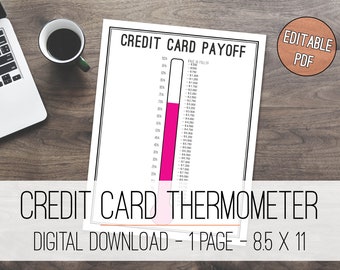 Credit Card Payoff Tracker Thermometer Printable, Debt Free Tracker, Debt Free Tracker, Credit Card Tracker