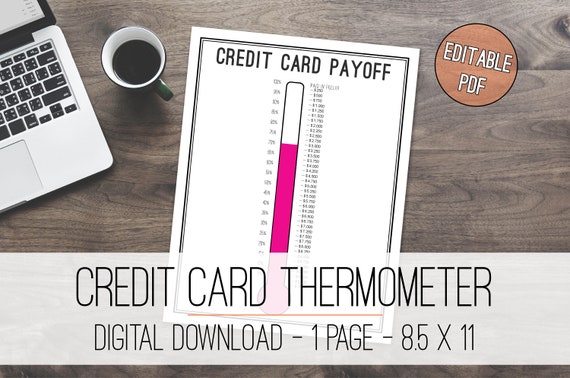 credit card payoff tracker thermometer printable debt free etsy