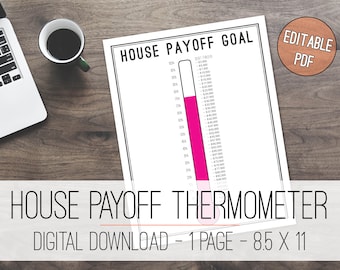 House Payoff Thermometer, Mortgage Payoff Thermometer, Debt Thermometer, Debt Tracker, Home Payoff Thermometer