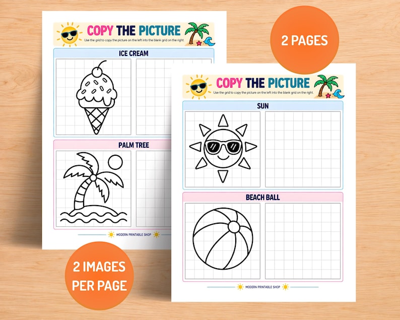 Copy the Picture Summer Drawing Activity for Kids, Grid Drawing ...