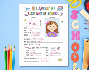 First Day of School All About Me Questionnaire Printable, Back To School Classroom Activity, Student Interview, Get To Know Me, Keepsake