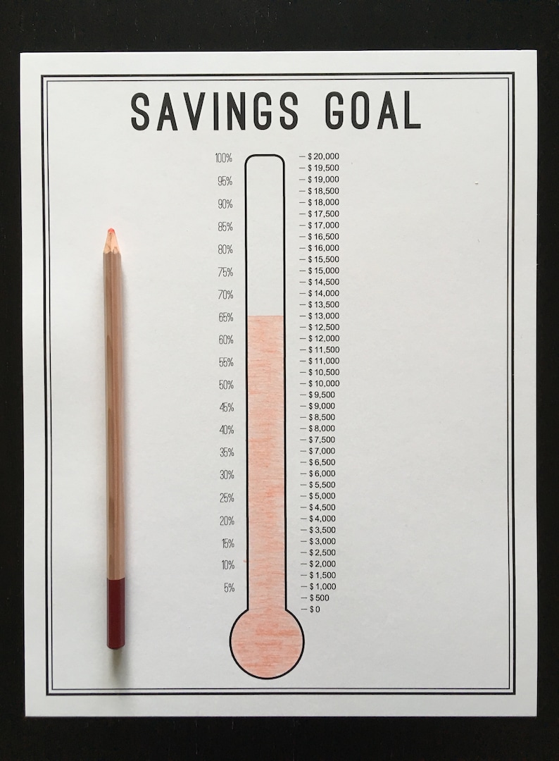 Savings Thermometer Tracker Printable Savings Goal Savings Etsy