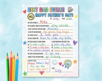 All About My Dad Printable Questionnaire, Happy Father's Day, Dad Interview Questions, Coloring Page, Gift From Son, Gift From Daughter