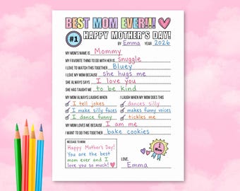 All About My Mom Printable Questionnaire, Happy Mother's Day, Mom Interview Questions, Coloring Page, Gift From Son, Gift From Daughter