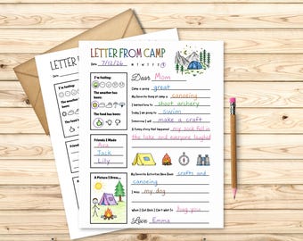 Letter From Camp Printable, Fill In The Blank Camp Letter, Summer Camp Activity, Snail Mail Letter for Kids