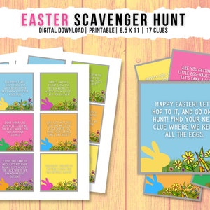 Easter Scavenger Hunt, 17 Clues, Easter Indoor Treasure Hunt, Scavenger Hunt Cards, Downloadable Printable Easter Game for Kids, PDF