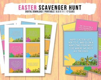 Easter Scavenger Hunt, 17 Clues, Easter Indoor Treasure Hunt, Scavenger Hunt Cards, Downloadable Printable Easter Game for Kids, PDF