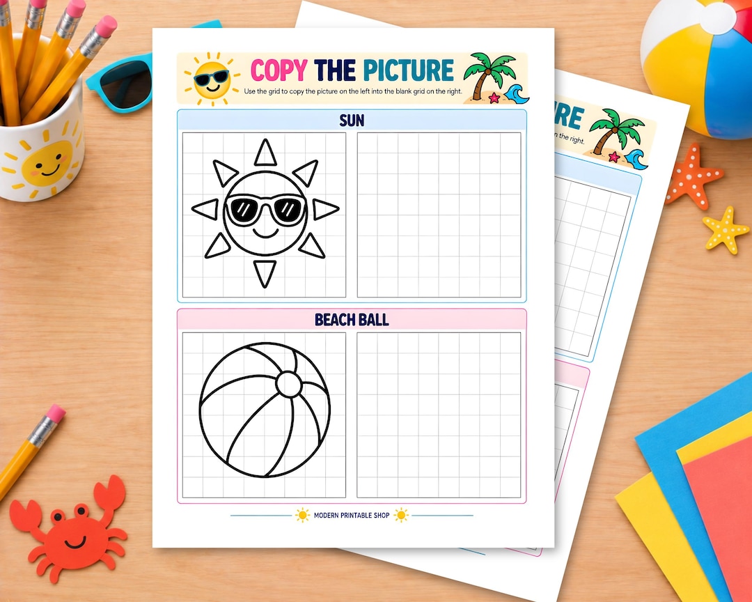 Copy the Picture Summer Drawing Activity for Kids, Grid Drawing ...