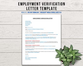 Employment Verification Letter Template, Proof of Employment Job, Income Verification, HR Template, Word and Doc Files