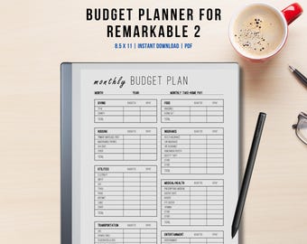 Budget Planner for ReMarkable 2, Monthly Budget Tracker, Expense Tracker, Annual Finance Tracker, Personal Finance Template