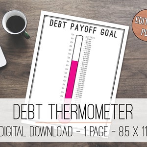 Debt Thermometer Tracker Printable, Debt Tracker, Debt Printable image 1