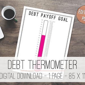 Debt Thermometer Tracker Printable, Debt Tracker, Debt Printable image 1