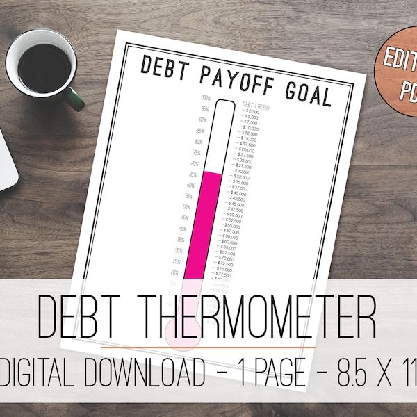 Debt Thermometer Tracker Printable, Debt Tracker, Debt Printable