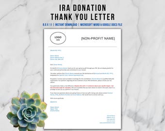 IRA Donation Acknowledgement Thank You Letter, Donation Confirmation Receipt, Thank You For Donation, Nonprofit Donation Letter Template