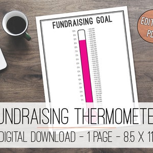 Fundraising Goal Tracker Printable, Fundraising Tracker, Donation Tracker, Savings Tracker, Savings Thermometer
