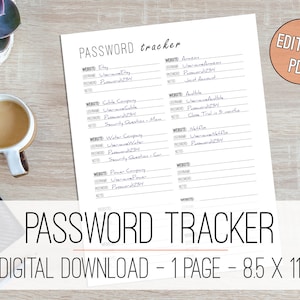 Editable Password Tracker Printable Password Log Editable Password Keeper Password Organizer Password Sheets for Planner Inserts