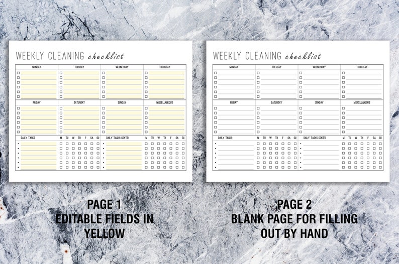 Weekly Cleaning Checklist EDITABLE Printable Letter & A4, Weekly ...
