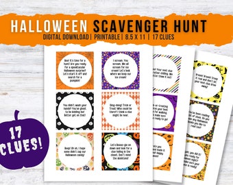 Halloween Scavenger Hunt, 17 Clues, Trick or Treat, Indoor Treasure Hunt, Scavenger Hunt Cards, Printable Halloween Game for Kids, PDF