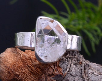 Herkimer Diamond Ring, Natural Diamond Ring, Black Diamond Ring, 925 Sterling Silver, Hermiker Dimaond Ring