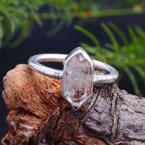 Herkimer Diamond Ring, Natural Diamond Ring, Black Diamond Ring, 925 Sterling Silver, Hermiker Dimaond Stone, Rough Herkimer Diamond Ring