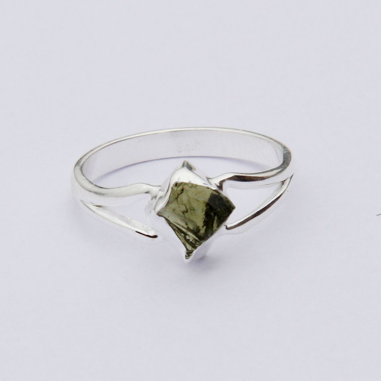 Natural Moldavite Silver Ring Rough Moldavite Ring Moldavite Etsy
