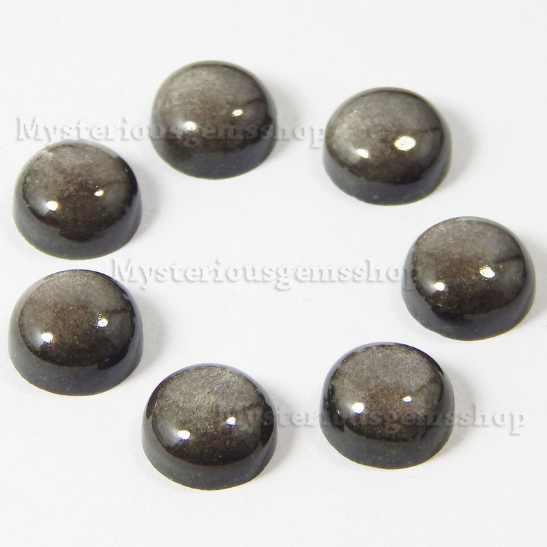 10 piece natural silver sheen obsidian round shape loose gemstone cabochon