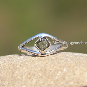 Moldavite Ring, Moldavite Sterling Silver Ring, Raw Moldavite Ring, Genuine Moldavite Ring, Raw Moldavite Jewelry, Gift for Her